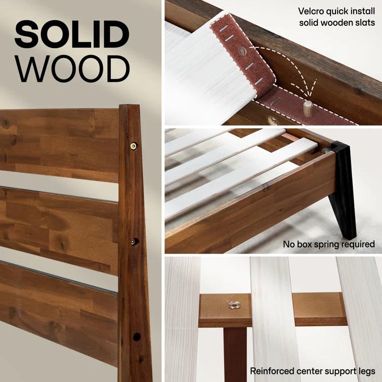 Acacia Acacia Premium Emery Solid Wood Platform Bed Frame with Headboard Included, No Box Spring Needed, Weight Capacity 800lb.