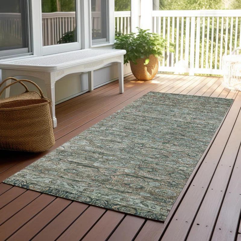 Machine Washable Indoor/Outdoor Chantille Teal Rug