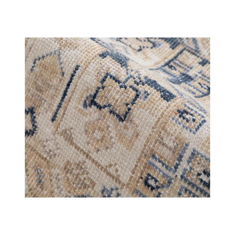 LOOMY Hand-Knotted Wool Area Rug in Navy/Beige