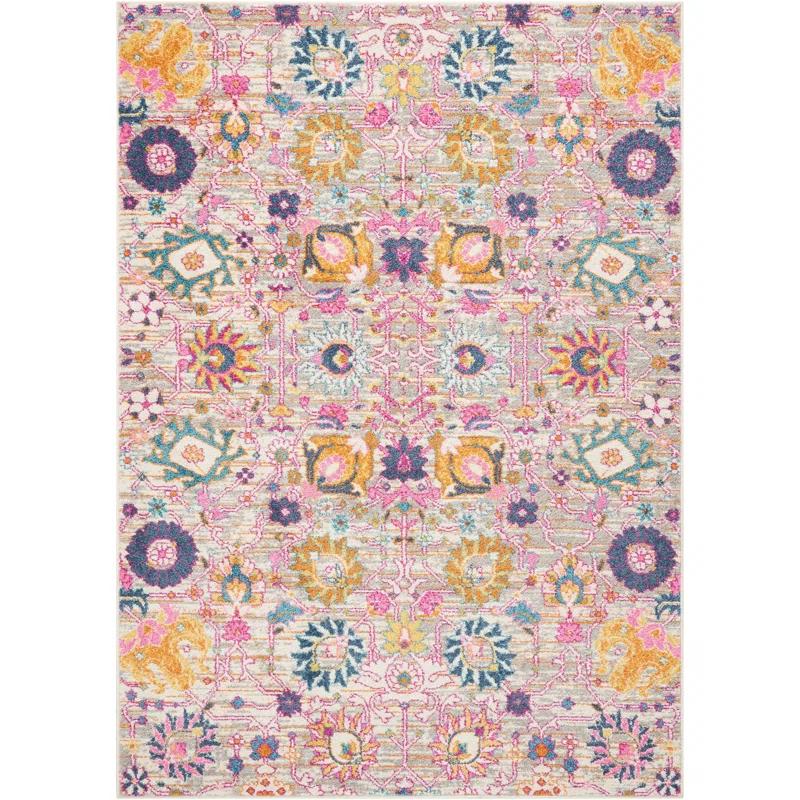 Bungalow Rose Rectangle Passion Floral 6'7" x 9'6" Area Rug in Pink