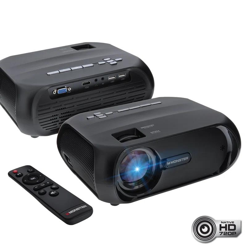 Monster Image Pro 720 HD Extra-Bright LCD Projector, 2000 Lumens, Projects Up To 16ft | Wayfair