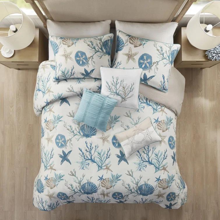 Madison Park Pebble Beach 6 Piece Cotton Sateen Coastal Duvet Cover Set