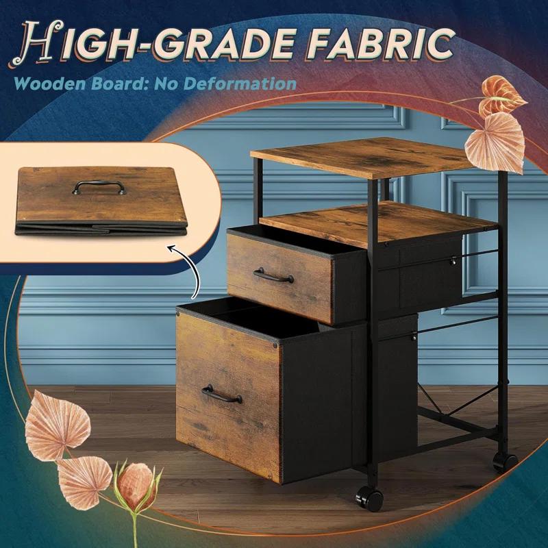 DEVAISE 2 Drawer Mobile File Cabinet, Fabric Vertical Filing Cabinet With Open Storage Shelf,Rolling Printer Stand