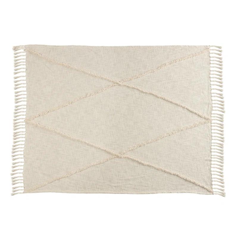 Evette Rios Sierra Handmade Woven Solid Color Fringed 100% Cotton Throw Blanket