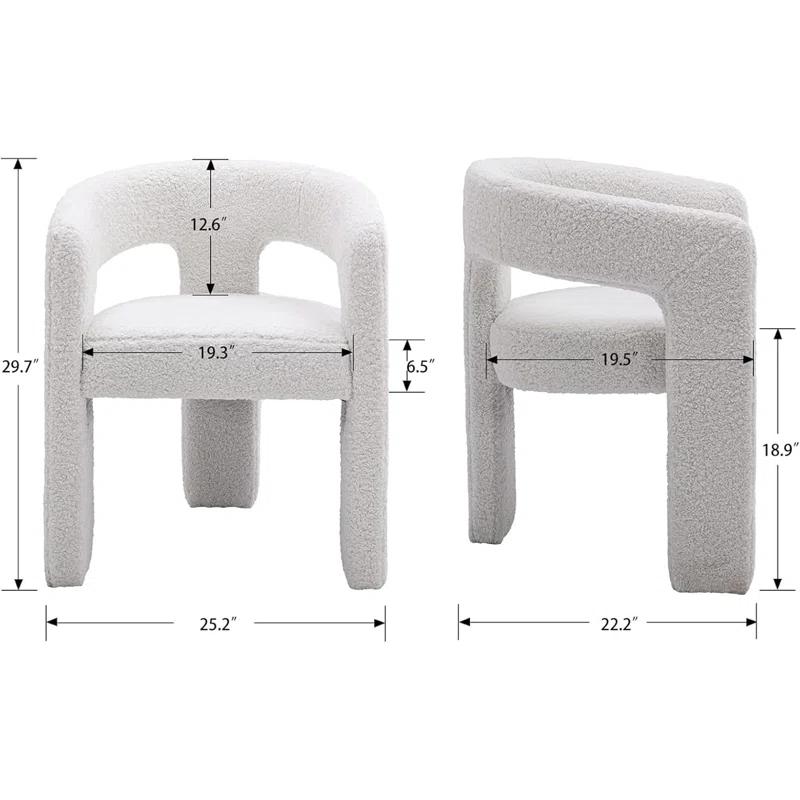 Modern Barrel Dining Chair – Upholstered Accent Side Chair With Arms, Comfy Makeup Vanity Chair, Versatile Dining Chair For Living Room And Kitchen, Sherpa Fabric (1, White)