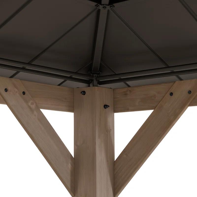 Sunjoy Sunjoy 13 x 15 ft. Wood Gazebo, Outdoor Patio Steel Hardtop Gazebo, Cedar Framed Wooden Gazebo with 2-Tier Metal Roof, Suitable for Patios, Lawn and Backyard