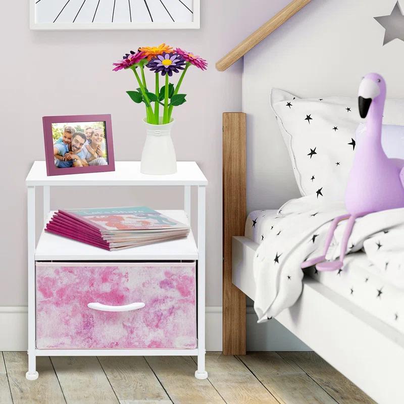 Sorbus Sorbus 1 Drawer and Shelves Nightstand with Steel Frame, Wood Top & Fabric Bins in Tie Dye