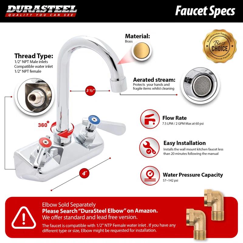 1/2" Gooseneck Spout Wall Mount Touch Kitchen Faucet with Dual Lever Handles