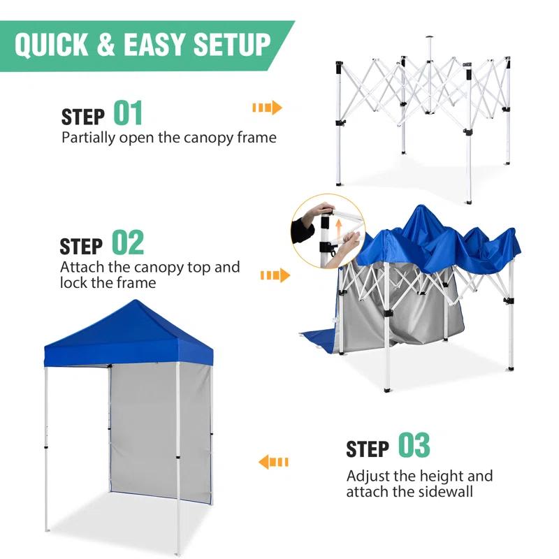 INTER HUT 5 Ft. W x 5 Ft. D Outdoor Pop Up Steel Canopy Portable Tent with 1 Sidewall