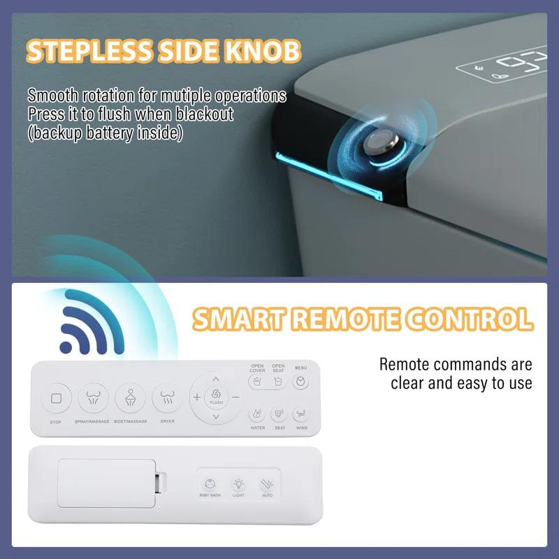 CASAINC CA-MT018U1 Smart Tankless Bidet Toilet,Elongated Heated Seat,Auto Open/Close,Warm Wash/Dryer,Foot Sensor Flush