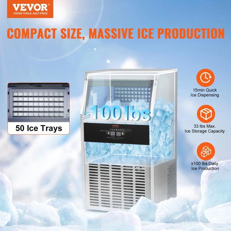 VEVOR VEVOR 100 Lb. Daily Production Cube Clear Ice Freestanding Ice Maker