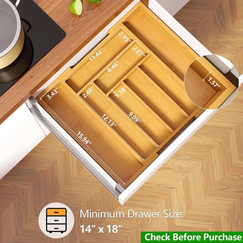 Prep & Savour Bamboo Expandable Drawer Organizer For Utensils Holder, Adjustable Cutlery Tray, Wood Drawer Dividers Organizer For Silverware, Flatware, Knives In Kitchen, Bedroom, Living Room | Wayfair
