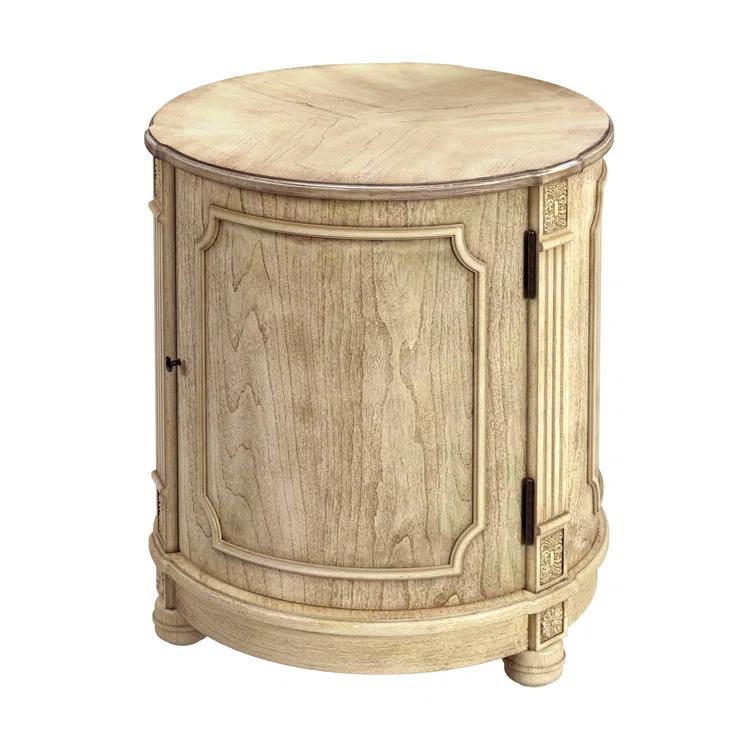 Thurmond Light Brown Round Wood Side Table with Storage