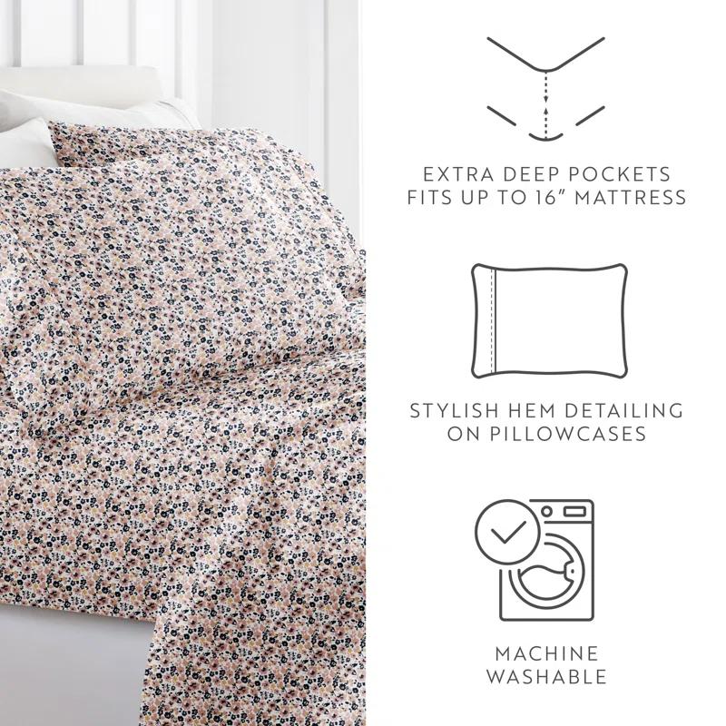 IEnjoy Home 4 Piece Sheet Set Patterned Microfiber Ultra Soft Bedding in Floral Dream