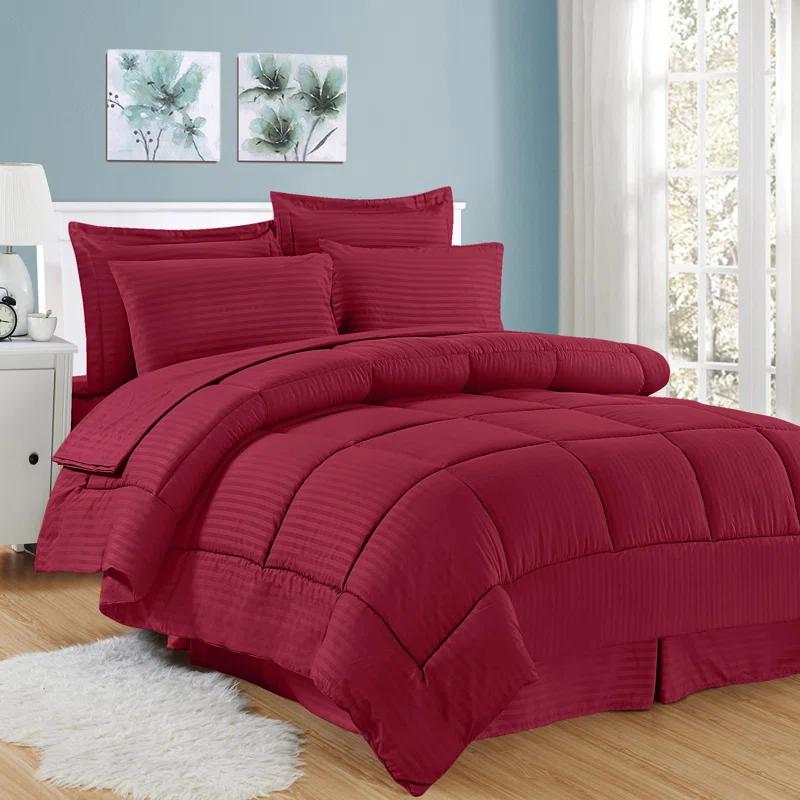 Sweet Home Collection Dobby Stripe Embossed Bed In a Bag Comforter Set