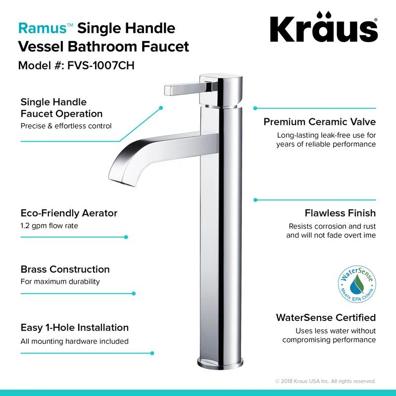 Kraus C-KCV-122-1007CH Ceramic Rectangular Vessel Bathroom Sink with Faucet
