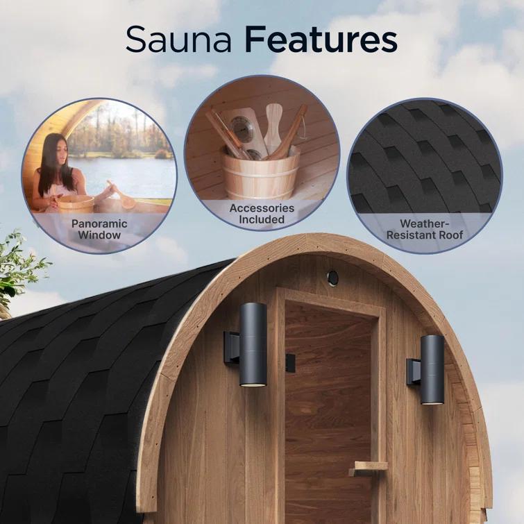 ALEKO Red Cedar Barrel Sauna with Panoramic Window - 8 kW UL Certified KIP Harvia Heater - 6-8 Person | Wayfair