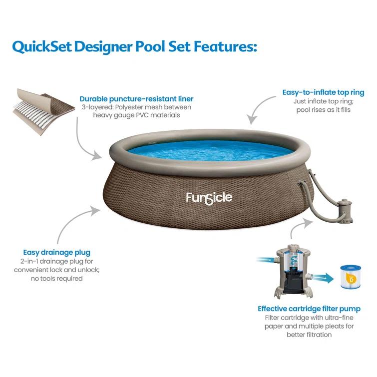 Funsicle Funsicle 36” SureStep 3 Stair Pool Ladder w/ 12' x 36" QuickSet Inflatable Pool
