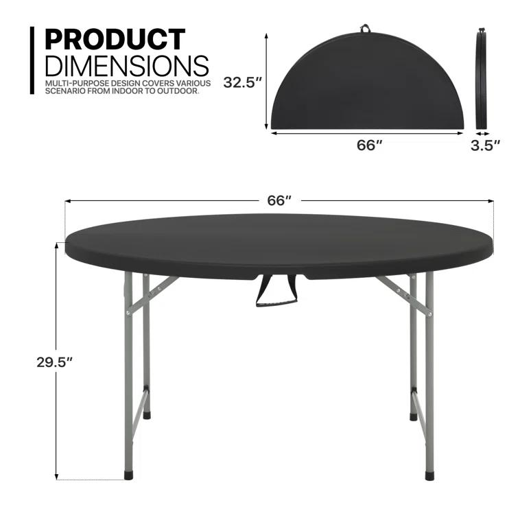 MoNiBloom Plastic Round Folding Table, Portable Foldable Party Banquet Table for Camping Dining Outdoor Picnic