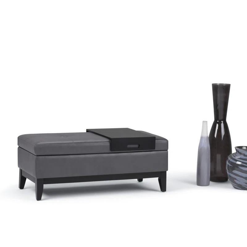 Simpli Home Oregon 42"W Upholstered Storage Ottoman Bench with Lift-Top Lid and Tray