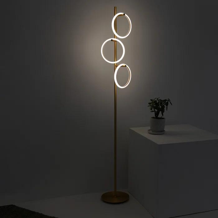 Brightech Saturn 66" Modern LED Floor Lamp with 3 Removable Ring Lights and Gold Finish, 3-Way Dimming