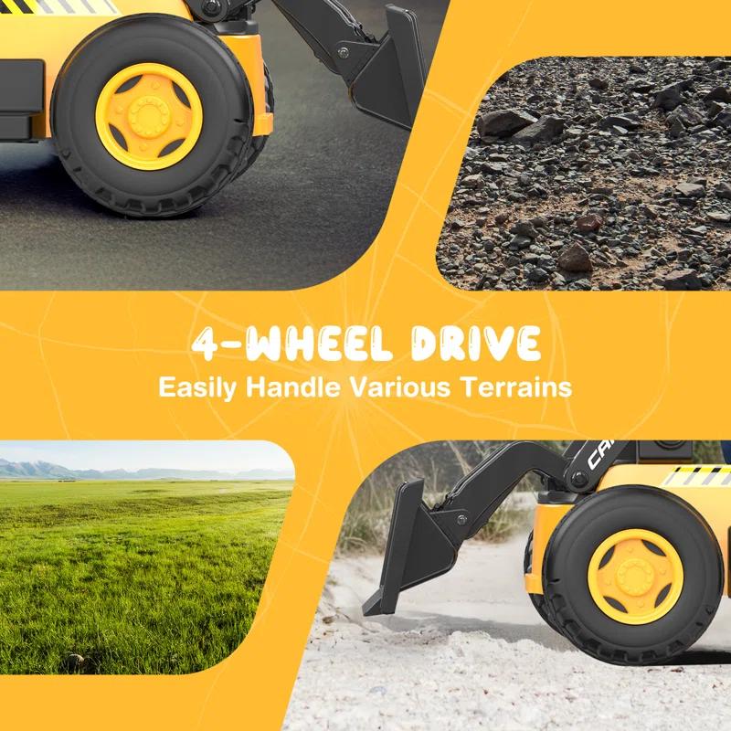 LIGIANT Ligiant Ride On Bulldozer, Kids Ride On Toy With Motorized Front Loader, 4wd Motors, Large 12v 10ah Battery, Bluetooth, Remote Control, Ages 3+