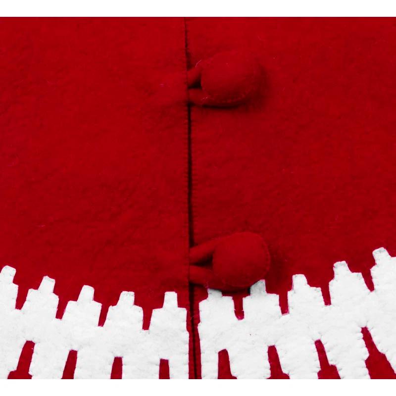 Handmade Felt Christmas Tree Skirt - Red Scandinavian Design - 60"