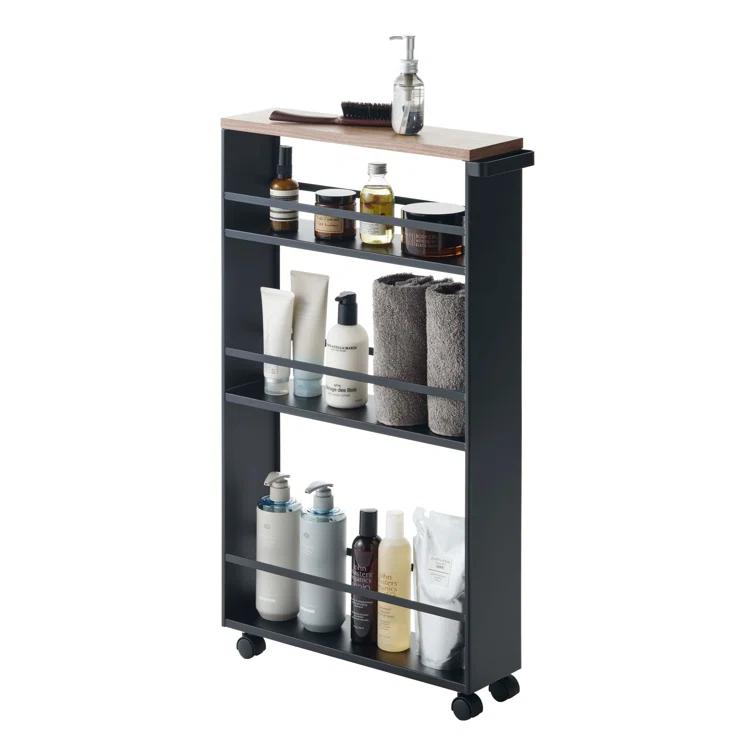 Yamazaki Tower Black Rolling Slim Storage Cart With Handle