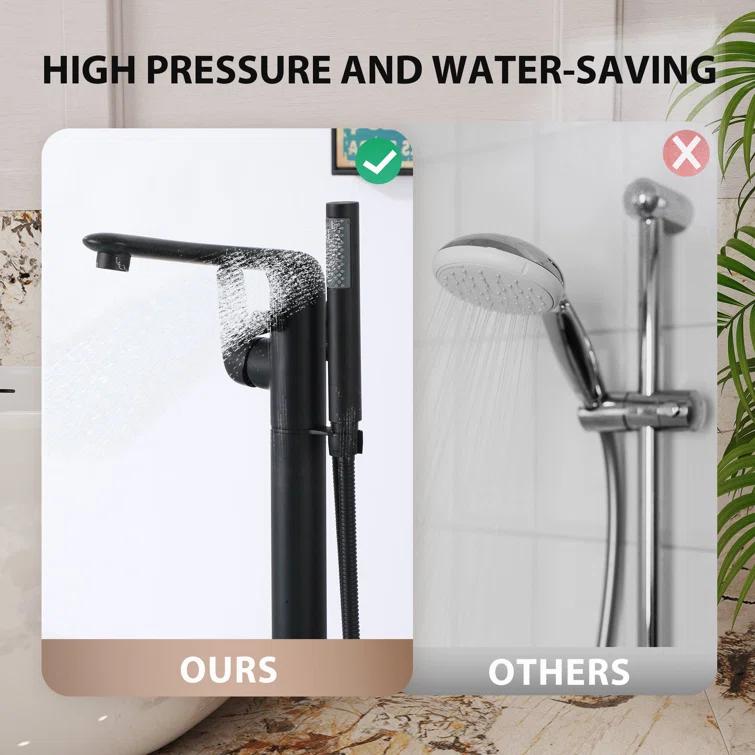 mondawe Single Handle Floor Mounted Freestanding Tub Filler with Diverter MDLT0054-MB