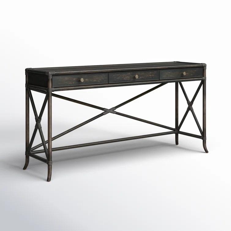 Black Sand Transitional Wood Console Table with Storage