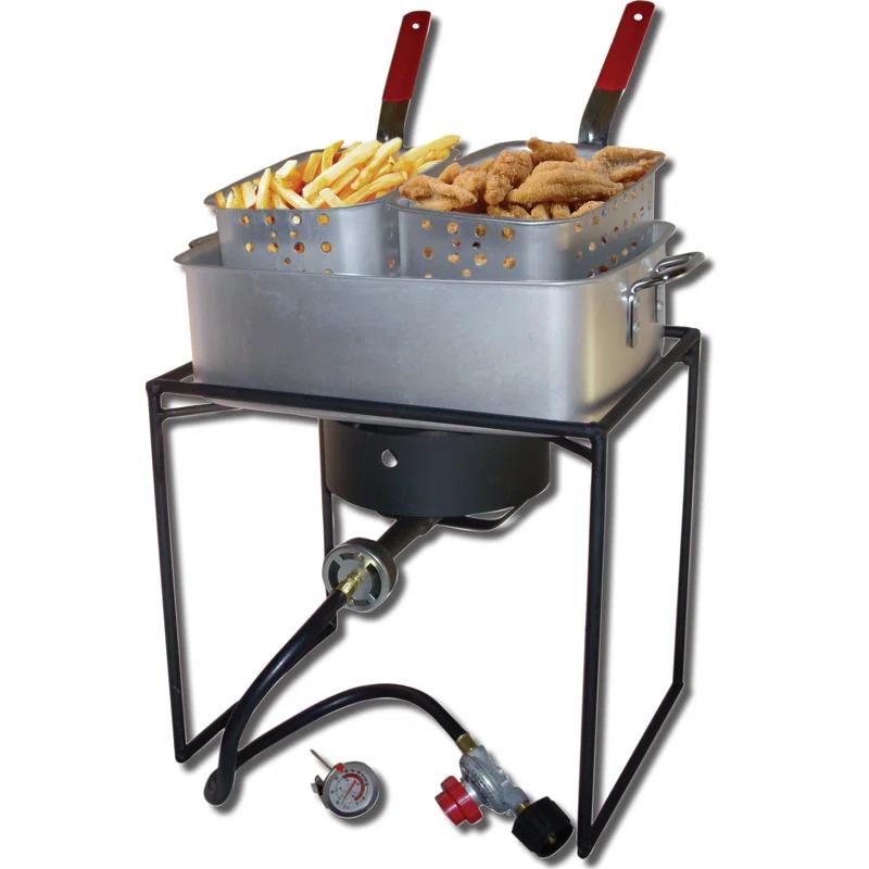 King Kooker 1 Burner Propane Rectangular Fryer Outdoor Cooker Kit with 15 Qt. Fry Pan & Two Baskets