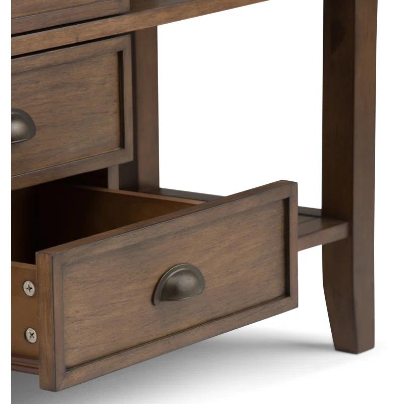 Simpli Home Redmond 54"W Solid Wood Storage Console Table with 4 Center Drawers and Open Shelves