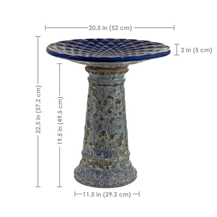 Red Barrel Studio® Trenasia Freestanding Ceramic Outdoor Bird Bath with UV-Resistant Blue Lava Finish