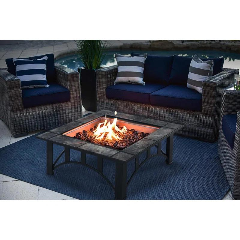 olilawn Olilawn Fire Pit - 35-Inch Outdoor Wood Burning Square Firepit with Poker, and Cover - Outdoor Fire Pits for Backyard, Deck, or Patio