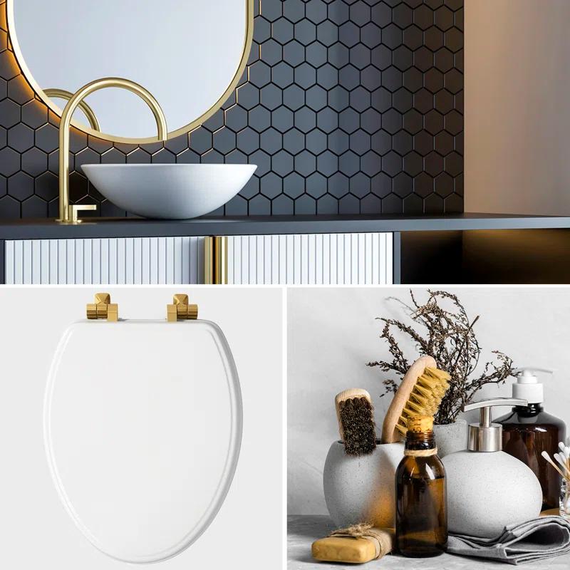 Mayfair by Bemis 7M1826BGSL 000 Bennett Toilet Seat with Metal Hinges, Slow Close Wood Seat, Easy Install, Elongated, White
