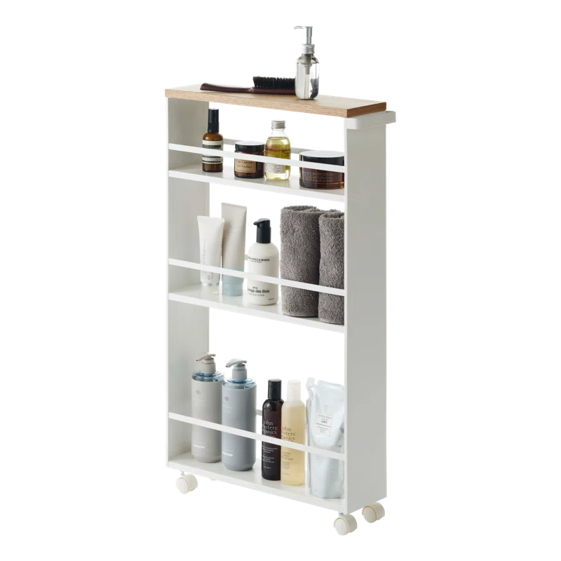 Yamazaki Tower White Rolling Slim Storage Cart With Handle