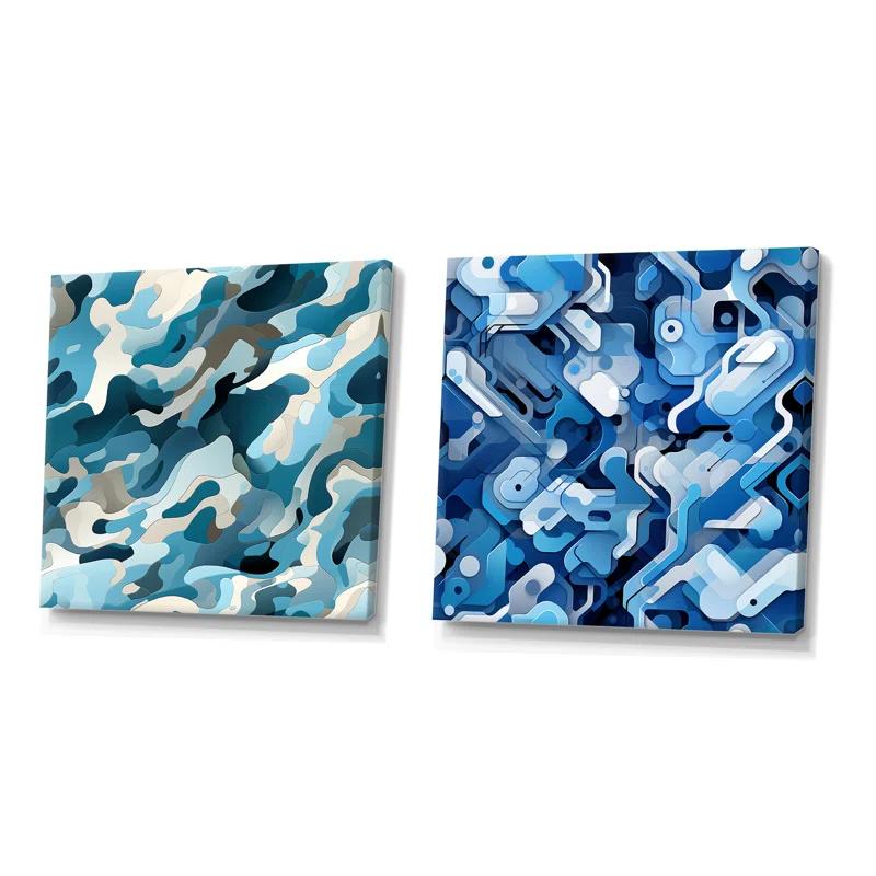 Design Art Blue Futuristic Stealth - Abstract Square Collage Set Of 2 | Wayfair