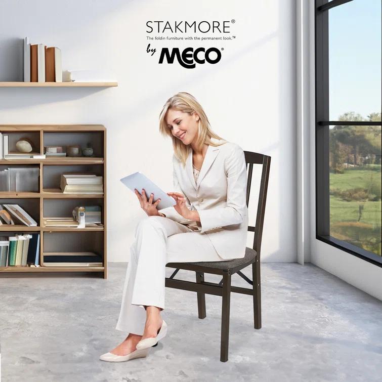 MECO Wood Fabric Upholstered Seat Folding Chair