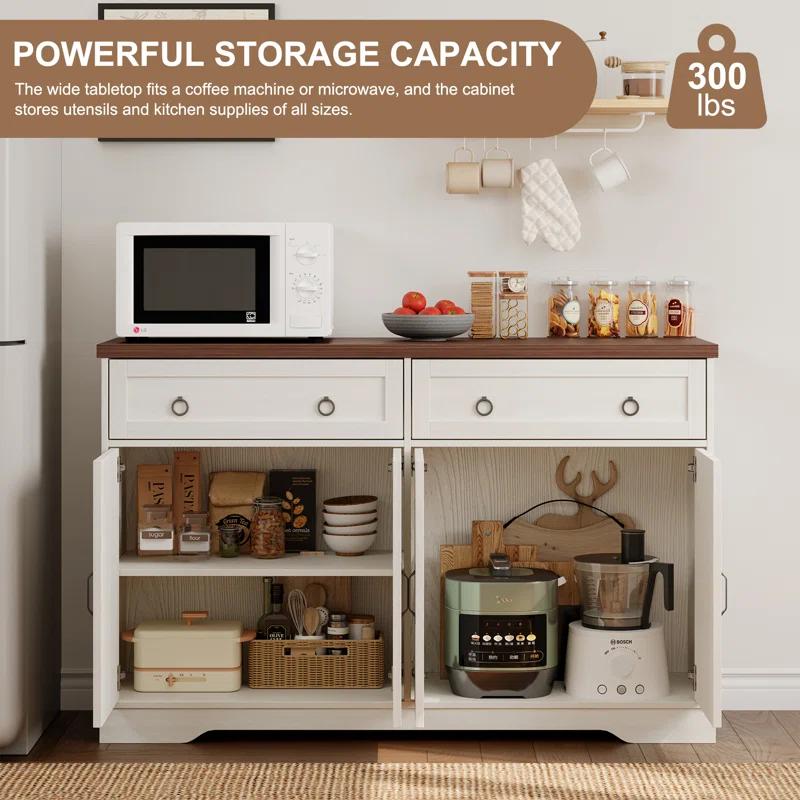 Farmhouse 55" Buffet Sideboard Cabinet With Storage, Coffee Bar Cabinet With 2 Drawers