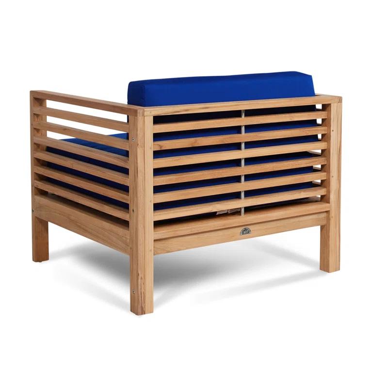 Summer 5-Piece Teak Outdoor Conversation Set with Blue Cushions