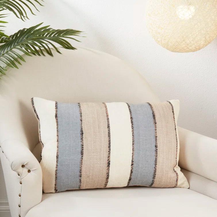 Saro Reine Collection Striped Cotton Throw Pillow