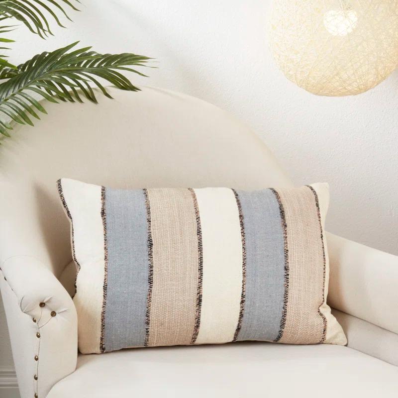 Saro Reine Collection Striped Cotton Throw Pillow