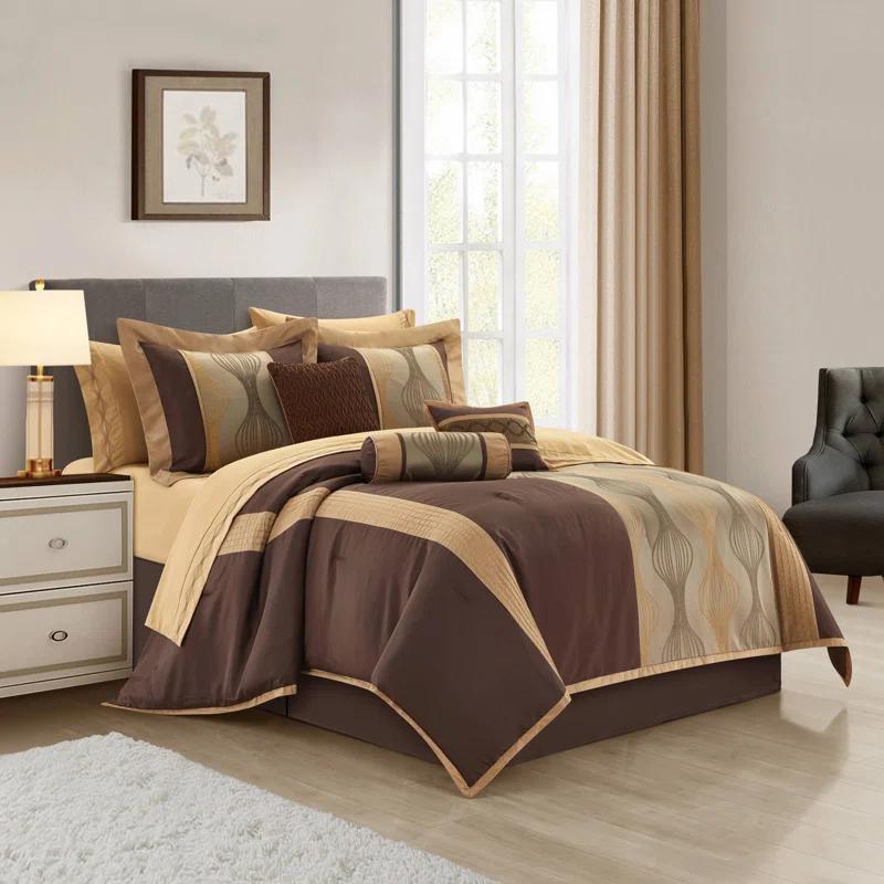 Nanshing America, Inc Kath Microfiber Jacquard 15 Piece Comforter Set
