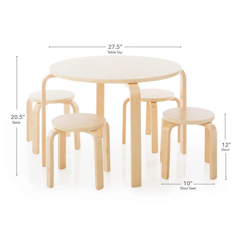 Nordic Toddler and Kids 5 Piece Round Table and Stool Set