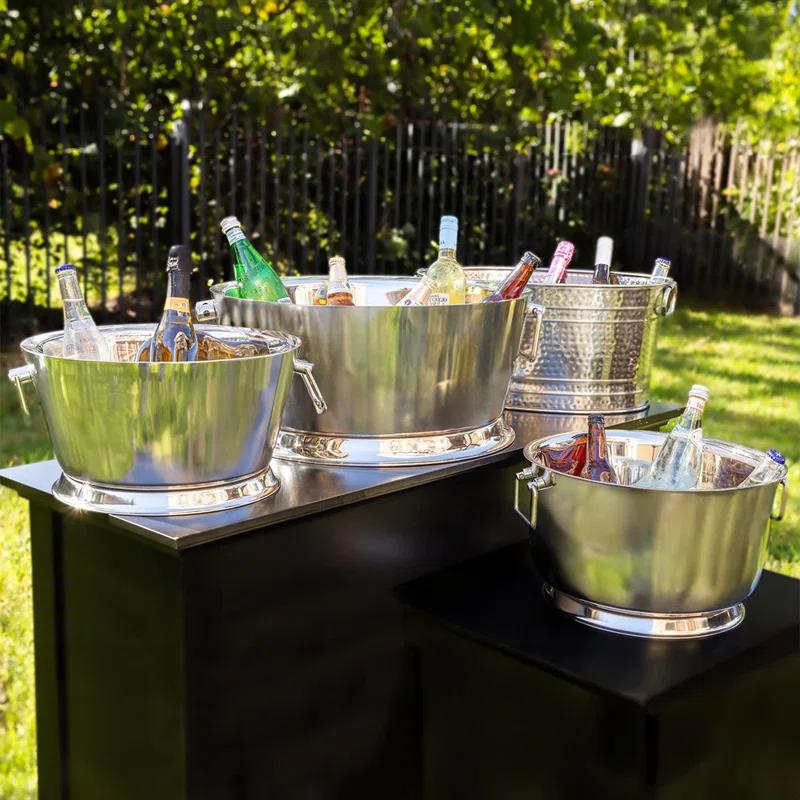Prep & Savour Demetro Beverage Tub for Parties Stainless Steel Drink Tub Cooler Ice Bucket for Hosting Parties Drink Bucket with Handles