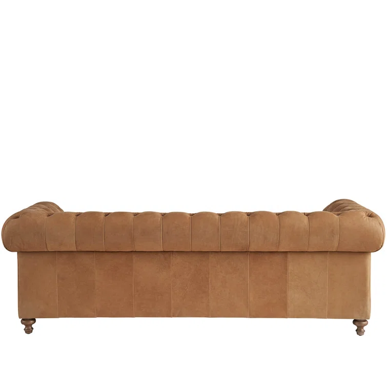 Winchester Sandstone Brown Tufted Leather Rolled Arm Sofa
