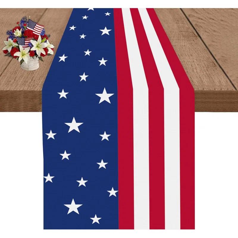 The Holiday Aisle® Independence Day Table Runner 13X72 Inches American Flag 4Th Of July Linen Table Runners Seasonal Winter Festive Holiday Table Decoration