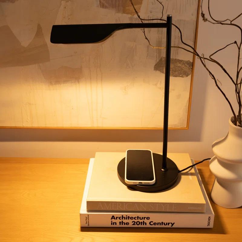 Brightech Leaf 16" Vintage LED Desk Lamp with Wireless Charging Pad, Adjustable Arm, and 3-Way Dimming