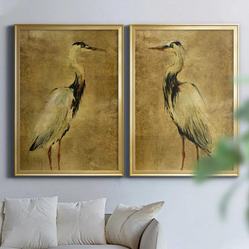 Beachcrest Home™ " Gold Crane At Dusk I " 2 - Pieces Painting Print