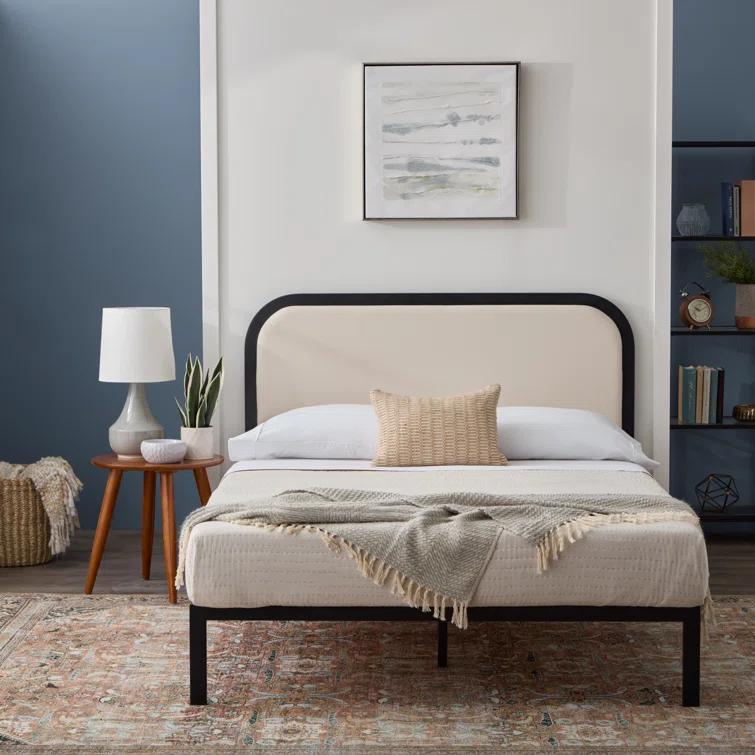 Brookside Metal Bed Frame with Rounded Upholstered Headboard